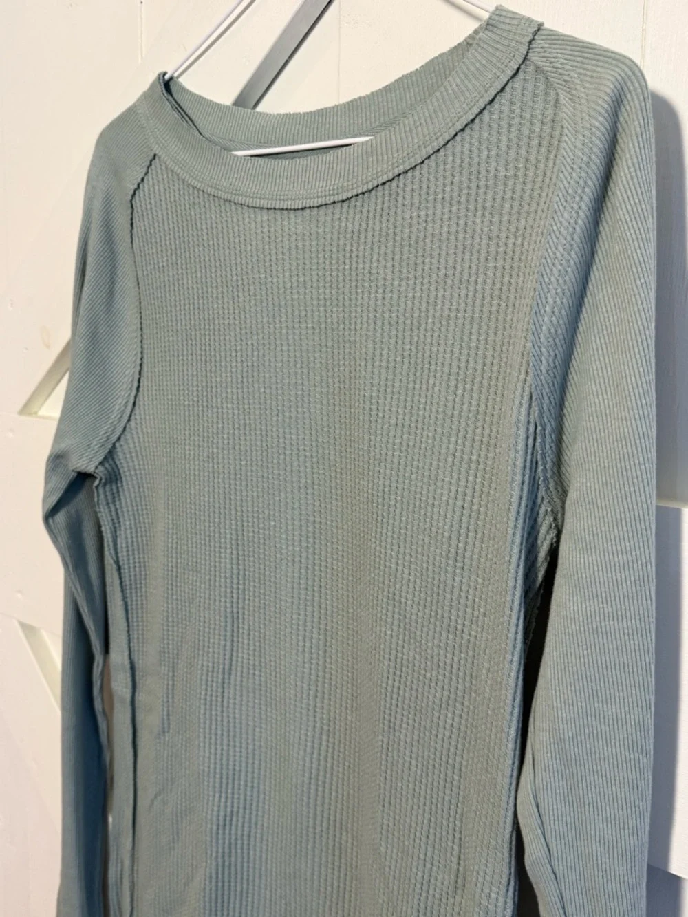 Free People NWT Waffle Knit Thermal Long Sleeve Top Sage Green Size Medium